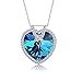 Pealrich Love Heart Fashion Pendant Necklace with Swarovski Crystal, for Women (Blue)