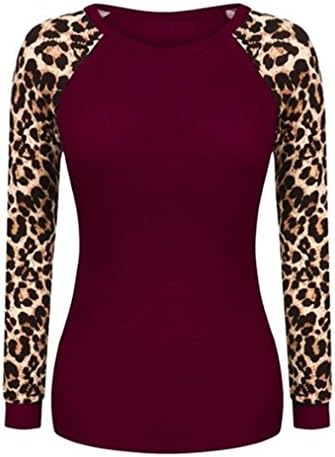Spring Lined Tshirt with Leopard Sleeve for Women (US S, Wine)