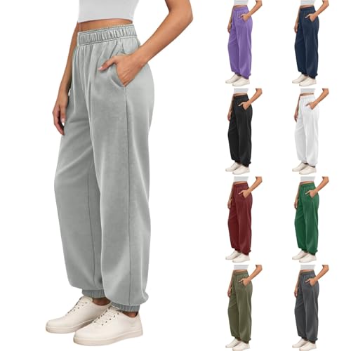 Womens Tracksuit Bottoms Straight Leg Baggy Joggers High Waisted Elastic Jogger Sweatpants Drawstring Ladies Yoga Pants Tummy Control Casual Lounge Sweat Pants for Women UK