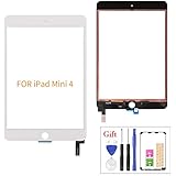 Compatible with IPad Mini 4 Touch Screen Digitizer,for Mini 4 A1538 A1550 Screen Replacement Parts, with IC Chip,Cameral Holder,Tempered Glass+Tools (White,No Home Button,)
