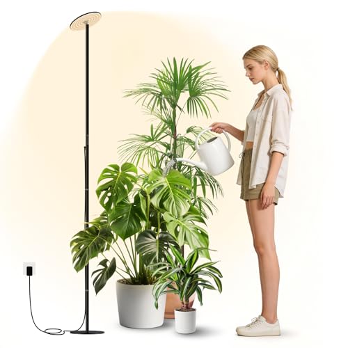 AJABotanics 60W LED Horticultural Lamp on Foot, Full Spectrum Indoor Plant Lamp, Adjustable Height up to 216 cm, for Large Plants, Remote Control, Timer 4H/8H/12H