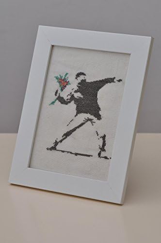 Banksy - Flower thrower - Cross Stitch in Frame