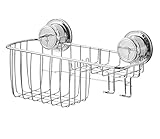Bloomsbury Mill - Extra Strong Suction Multi Purpose Shower Caddy with Hooks - Combo Bathroom Organizer Shelf - Shampoo, Soap and Razor Storage Basket - Rust Resistant Chrome
