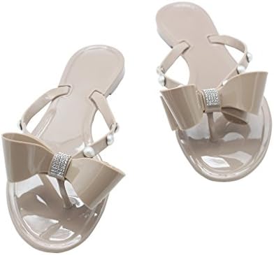 Women Jelly Sandal Summer Ribbon Bow Diamond Flip Flop Thong Flat Sandals Slipper Shoes