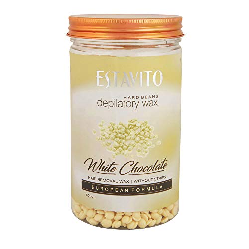 ESTAVITO White Chocolate Hard Beans Depilatory Stripless Wax 400Gm With Free Wooden Applicators Used For Upper Lips, Arms, Legs, Full Body - Women 1 ESTAVITO White Chocolate Hard Beans Depilatory Stripless Wax 400Gm With Free Wooden Applicators Used For Upper Lips, Arms, Legs, Full Body - Women