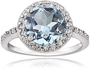 Sterling Silver Blue Topaz and Cubic Zirconia Round Halo Ring