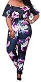 Jiujiuyi Women's Floral Off Shoulder Jumpsuit Overalls Plus Size