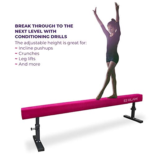 EZ GLAM Gymnastics Adjustable Balance Beam 8 Ft 6Ft Wood Core Skill Performance Home Training Gymnastics Equipment (Pink, 8)