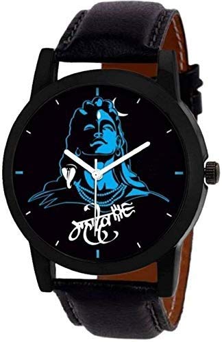 Art Fashion Analogue Blue Mahadev Dial Leather Belt Men Watch