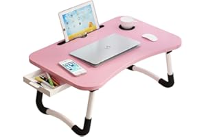 Lap Desk with Storage Drawer, Holders for Cup and Tablet, Tray Table with Foldable Legs, Laptop Bed Stand, Portable Standing 