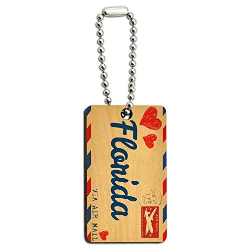 Air Mail Postcard Love for Florida Wood Wooden Rectangle Key Chain