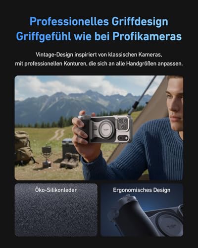 TELESIN Master Grip Magnetic Camera Grip for MagSafe Compatible iPhones & Android, 3200 mAh Battery, Wireless Charging, DSLR-Like Grip Feel, 1/4 Inch Thread, Set with iPhone 17 Pro Case