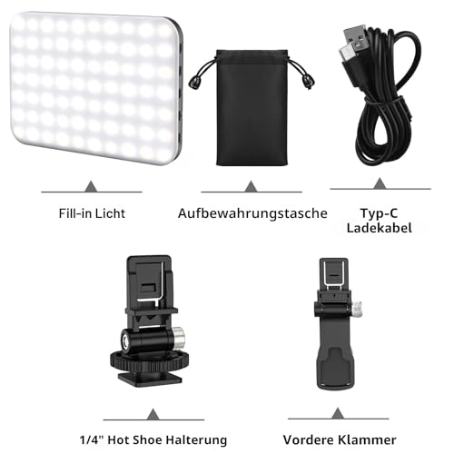 Selfie Light, 60 LED 2200 mAh Rechargeable Mobile Phone Fill Light, 7 Modes, 10 Levels Brightness, Portable Clip-On Light for Phone/Tablet/Laptop, Zoom Call Vlog Makeup TikTok Video Fill Light