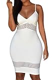 Sexy Womens Sheer Stripes Accent V Neck Party Midi Dress