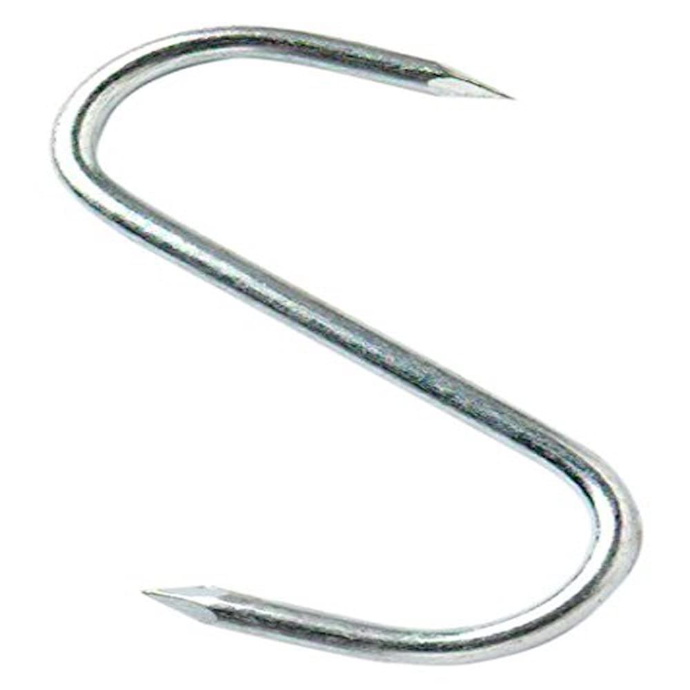 Merriway BH05401 (20 Pcs) Butchers Pointed Kitchen S-Hook BZP Steel 100mm - Pack of 20 Pieces
