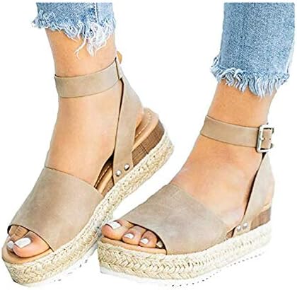 Women's Leopard Print Flats Open Toe Ankle Strap Buckle Sandals Thick-Soled Cork Slippers