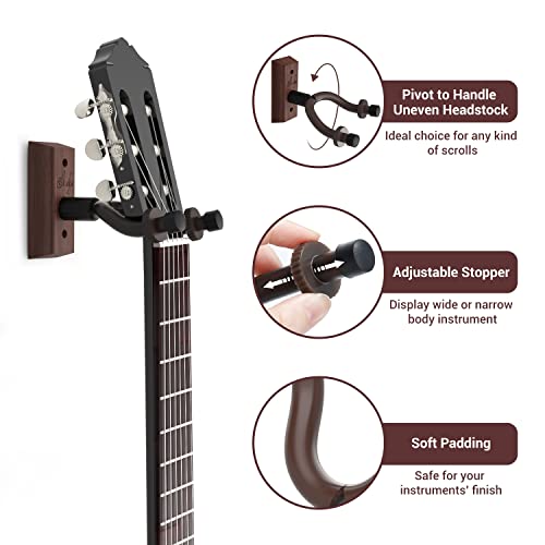 Guitar Wall Mount Hanger Walnut 4Pack, Ohuhu Guitar Hanger Wall Hook