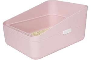 Sfozstra Open High-Sided Litter Box: Pink Medium Anti-Scatter Design - Self-Cleaning Sifting Tray - Low Tracking for Small Cats