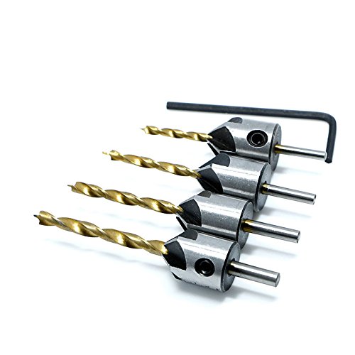 Generic 4pcs/Set 3/4/5/6mm HSS 4241 Flute Countersink Drill Bit Set Woodworking Chamfer
