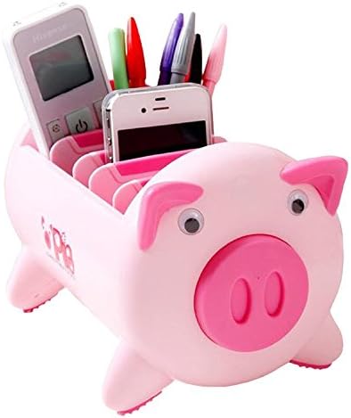 Pacii Creative Pigs Plastic Office Desktop Stationery Pencil Holder Makeup Pen holder Cell Phone Remote Control Storage Box Organizer As Christmas Birthday Gift Home Tool (Pink)