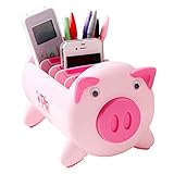 Pacii Creative Pigs Plastic Office Desktop Stationery Pencil Holder Makeup Pen holder Cell Phone Remote Control Storage Box Organizer As Christmas Birthday Gift Home Tool (Pink)