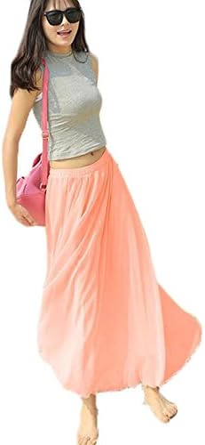 Amazon ノーブランド 春 夏 シフォン スカート ロングスカート マキシ チュール スカートフレア ウエストバンド ビーチ Aライン プリーツスカート ボヘミアスカート 85ピンク 服 ファッション小物 通販