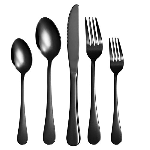 Nicekitchen 20-Piece Flatware Cutlery Set Stainless Steel Silverware Matte Black Metal Utensils Group Serves 4, (20pcs)