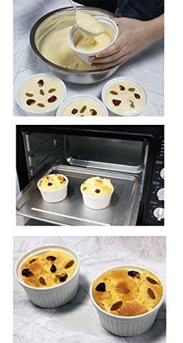 BPFY 12 Pack 8 Ounce White Porcelain Ramekins Bakeware, Ceramic Souffle Dishes, Baking Cups for Custard, Pudding, Creme Brulee, French Onion Soup Bowls - Thumbnail 3