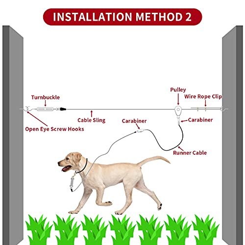 Dog Tie Out Trolley System Dog Run Cable 92ft Aerial Run Cable with