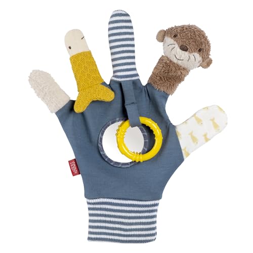 Fehn Otter Play Glove - Finger Puppet Glove Otter and Fish with Rattle, Gripping Ring, Rustling Paper & Mirror - Strengthens Parent-Child Relationship - for Babies and Toddlers 0+
