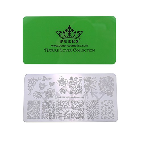 PUEEN Nail Art Stamping Plate - Nature Lover 02 - 125x65mm Unique Nailart Polish Stamping Manicure Image Plates Accessories Kit BH000661