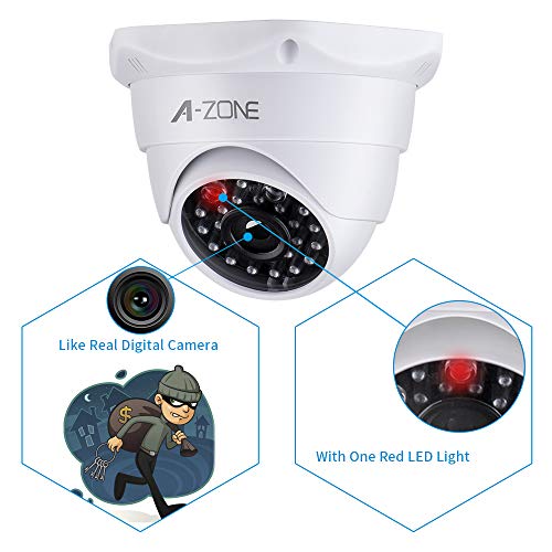 A-ZONE Dummy Fake Security Camera, with Realistic Look Dummy Camera One Lighting Red LED at Night, for Home and Businesses Security Indoor/Outdoor (2 Pack)