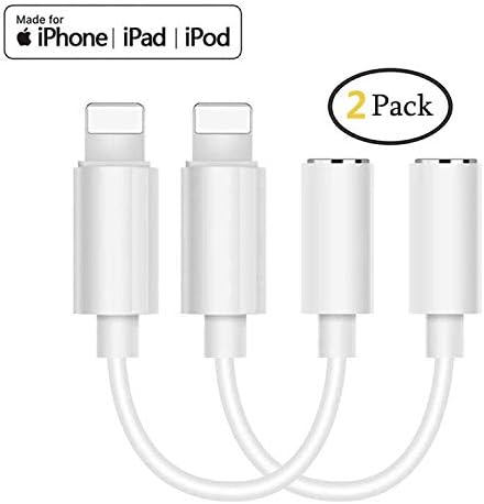 [2 Pack] Headphone Adapter for iPhone Aux Audio to 3.5 mm Jack Headphones Adapter for iPhone Xs/Xs Max/XR/ 8/8 Plus/X (10) / 7/7 Plus/11 Pro,Earphone Dongle Spiltter Accessorie Support All iOS System
