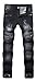 Men's Black Biker Moto Slim Fit Skinny Vintage Runway Denim Jeans with Zipper