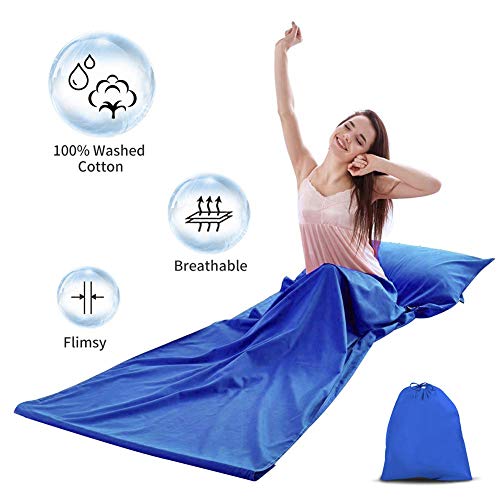 Yosoo Health Gear Sleeping Bag Liner, 25% More Space Lightweight Travel Sheet Breathable Camping Sheet with Zipper for Outdoor Travel Hiking Hotels Picnics