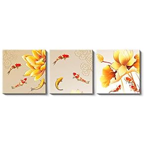 Canvas Wall Art Chinese Flowers and Birds Painting Artwork for Home Prints Framed - 12"x12"x3 Panels