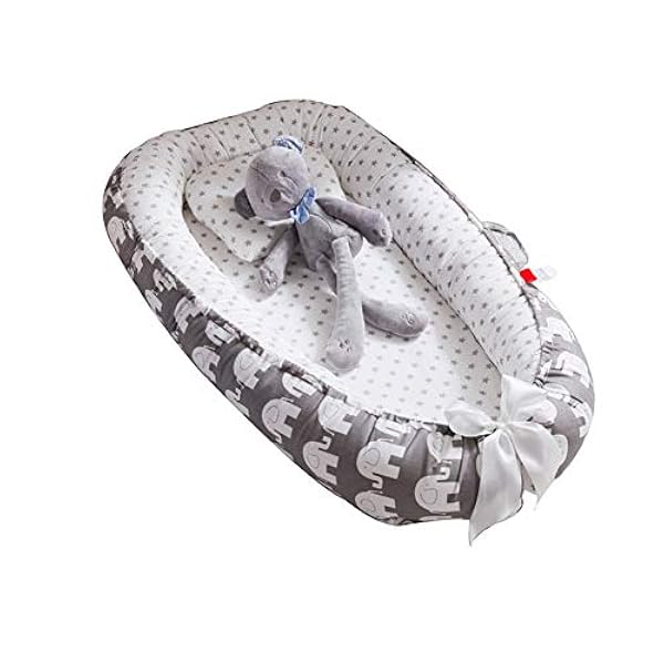 Srmts Reducteur De Lit Bebe Motif Elephant De Couleur Bleues Double Face Portable De Lit Pour