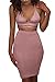 ioiom Outfits for Women 2017 Halter V Neck Backless Crop Top and High Waist Midi Skirt Bodycon Dress Pink S