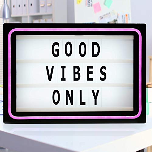 Brooklyn Lighting Company Cinematic Light Box, LED Light Box, Cinema Light Box, Letter Light Box with Neon Pink Light, 200 Letters, 24 LED Lights and USB Cable, Size 16 x 12 x 2
