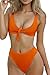QINSEN Womens Soft Tie Knotted Bandage 2PCS Swimsuit High Cut Bikini Sets Orange S
