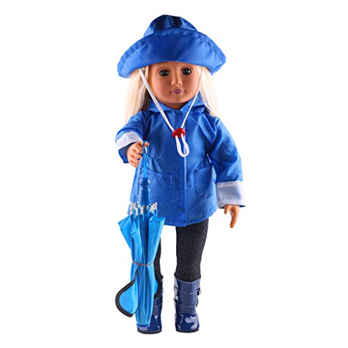 Rucan 6Pcs/Set Doll Raincoat T-Shirt Hat Trousers Boots Umbrella Clothes for 18 Inch American Girl Doll Accessory (F) - Thumbnail 3