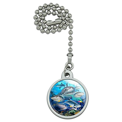 Graphics and More Shark Ocean Selfie Ceiling Fan and Light Pull Chain