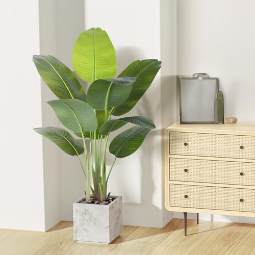 ZEEOZE Artificial Plant Bird of Paradise 120 cm Decorative Artificial Plants with 9 Banana Leaves, Large Indoor Artificial Plant with White Pot for Home Decoration Living Room Home Room Decor
