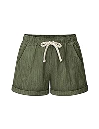 Gooket pantalones informales de lino cortos, con cordón ajustable en la cintura, para dama