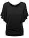 MIRITY Womens Short Sleeve Boat Neck Cute Solid Shirring Dolman Drape Tops Color Black Size S