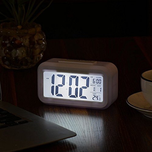 Alarm Clock Digital LCD Large Display Battery Operated Portable Modern Smart Snooze Silent Backlight Senor Date Time Temperature Clock for Heavy Sleepers Bedroom Kitchen Office Travel (black) - Thumbnail 6