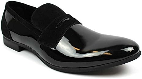 AZAR MANTuxedo Black Suede Patent Leather Slip On Loafer Modern Bradley Dress Shoes by Azar