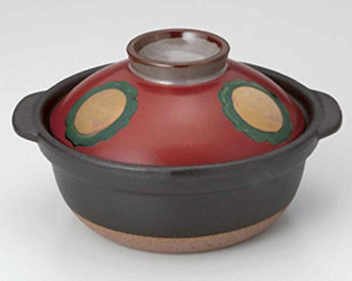 Red-belt Kinmon for 1-2 persons 7.7inch Donabe Japanese Hot pot Black Ceramic Made in Japan