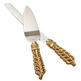 FASHIONCRAFT 2528 Gold Lattice Botanical Collection Stainless Cake Knife Set, One Set includes the Cake knife and Cake Server