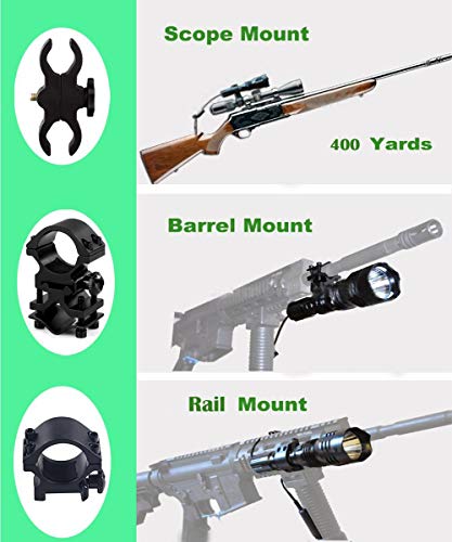 Predator Light with Green Red White LED Hunting Flashlight, Pressure Switch, Rifle Barrel & Scope Mount for Hogs Coyotes Varmints Raccoons Coon Deer Night Hunting (Batteries and Charger Included) - Thumbnail 2